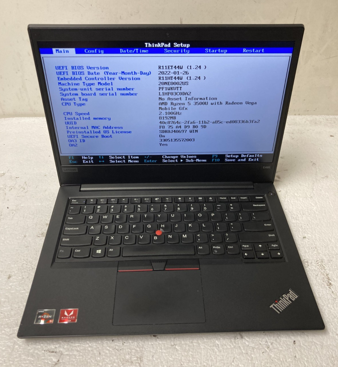 Lenovo ThinkPad E495 AMD Ryzen 5 3500U @2.10GHz 8GB RAM NO SSD Parts *READ
