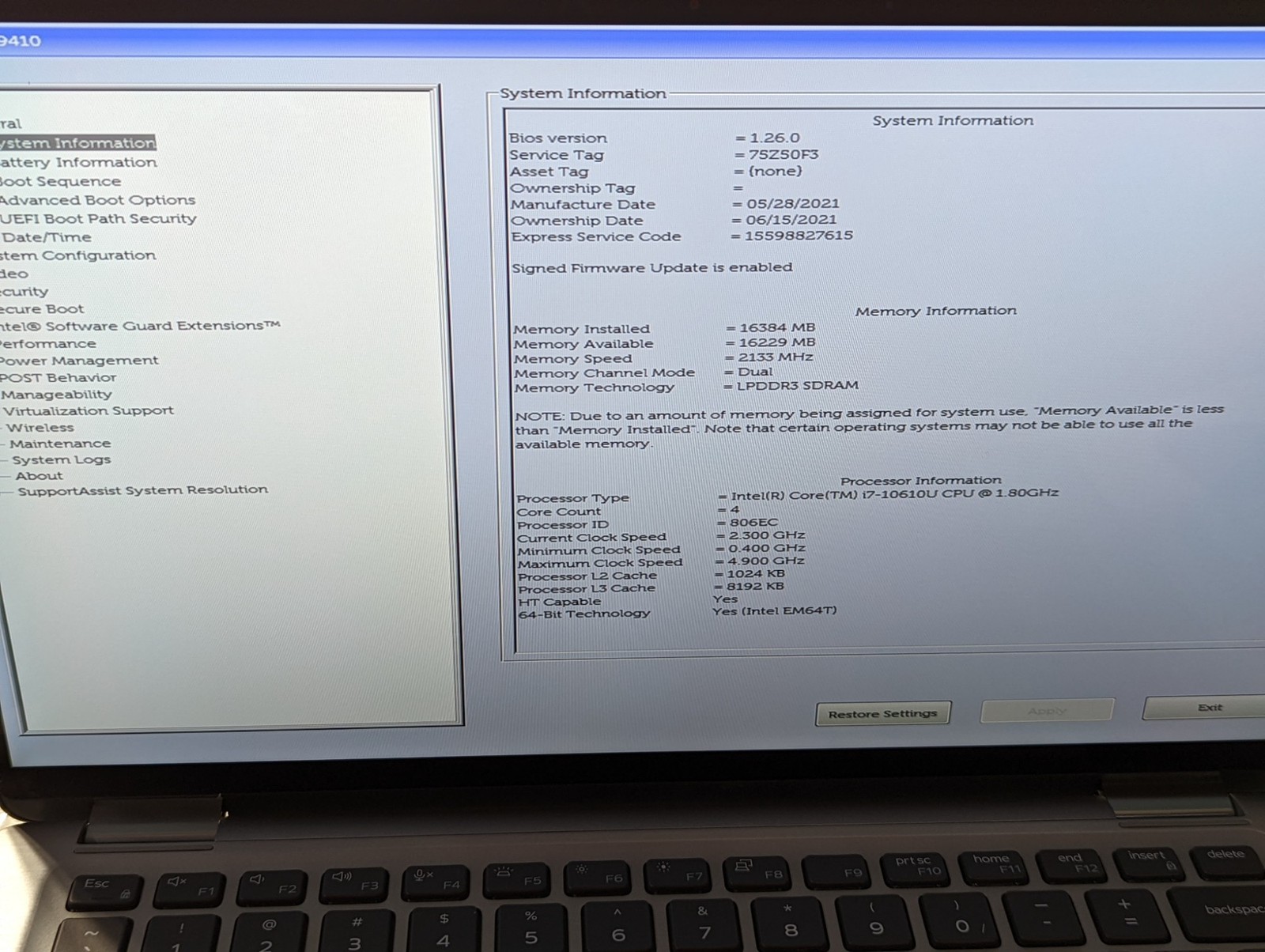 Dell Latitude 9410 i7-10610U 1.80GHz 14″ 256GB SSD 16GB RAM Grade D