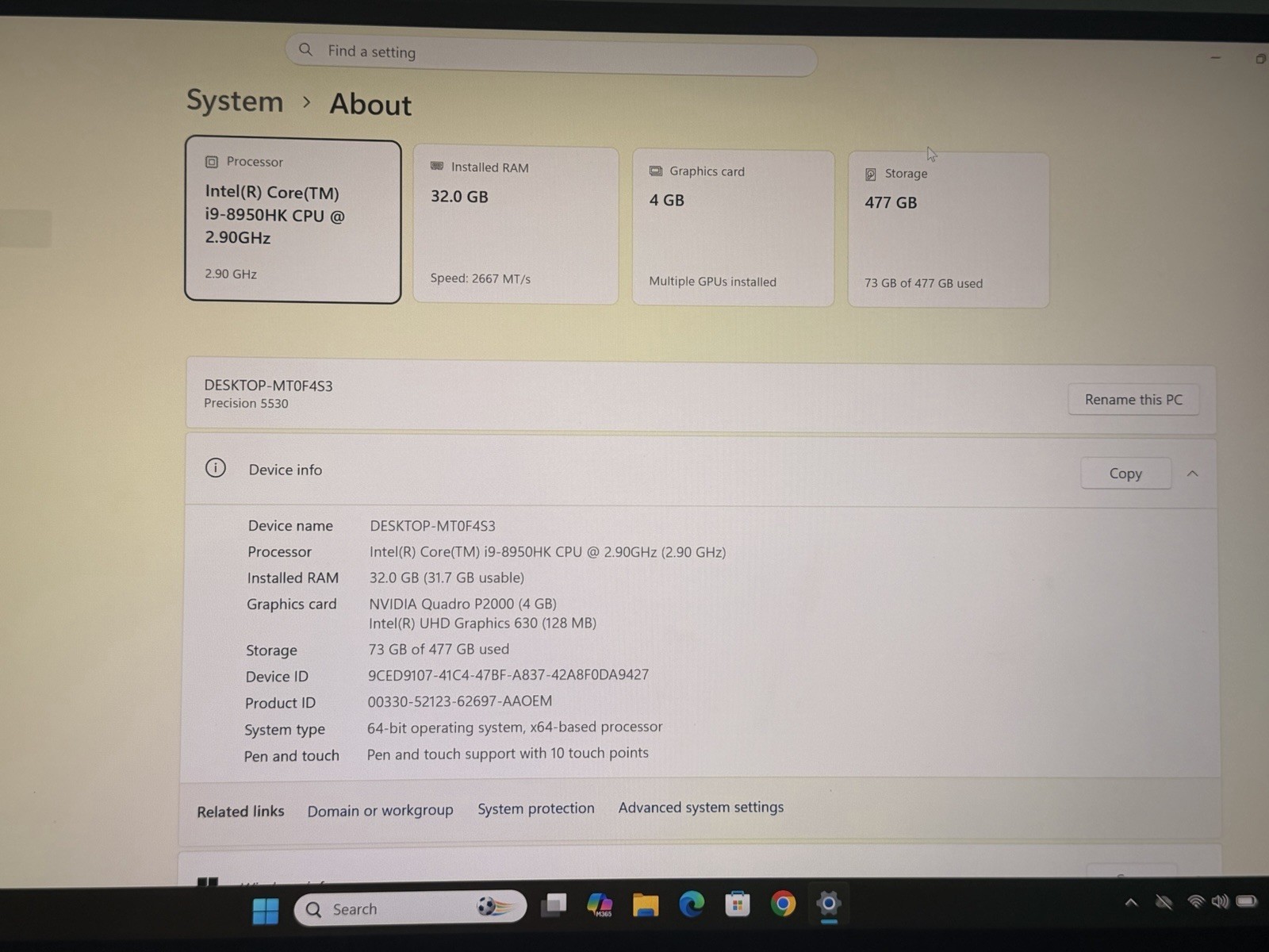 Touchscreen Dell Precision 5530 i9-8950HK 2.9GHz 32GB RAM 512GB Quadro P2000