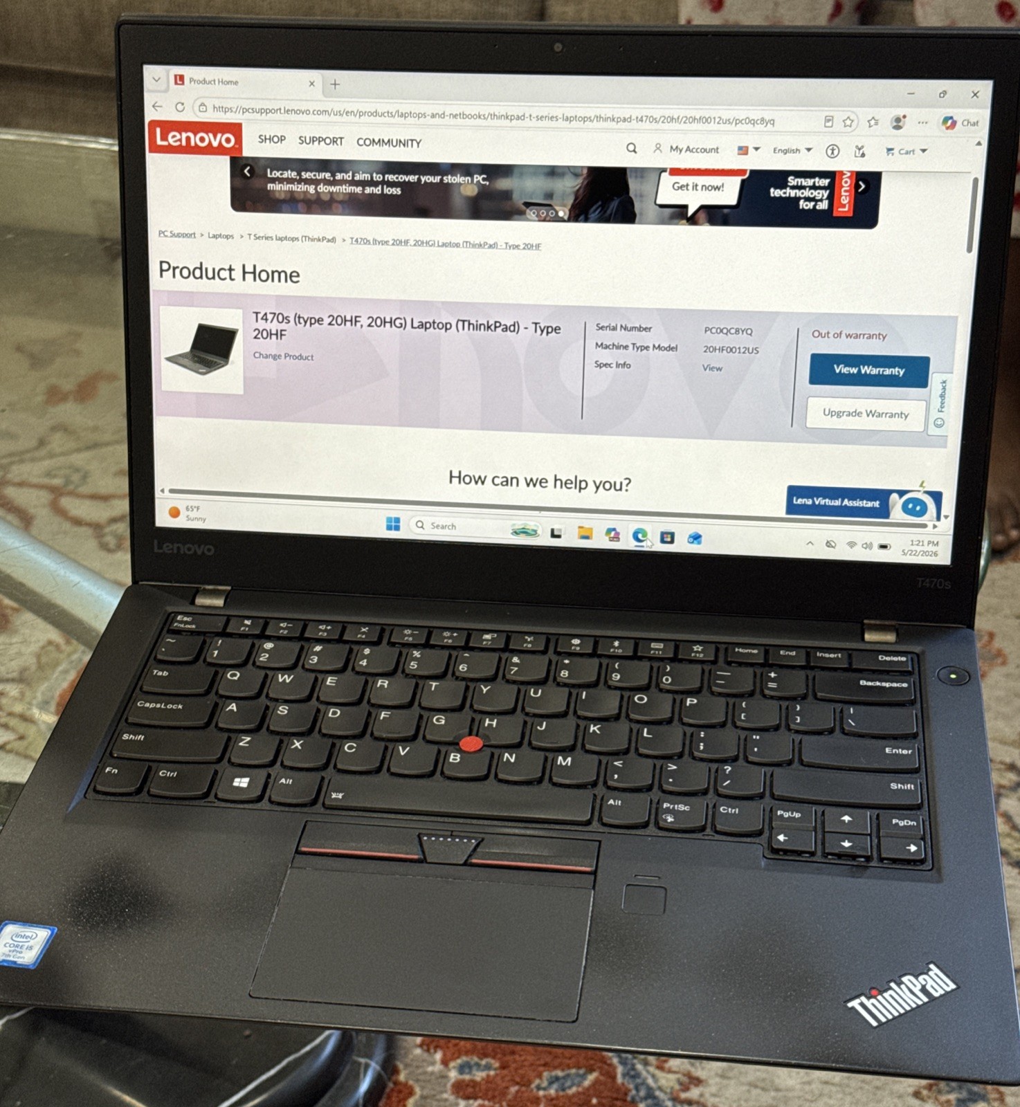 Lenovo ThinkPad T470s 14″ Intel i5-7300U 8GB Ram 256 SSD Laptop Win 10 w/Office