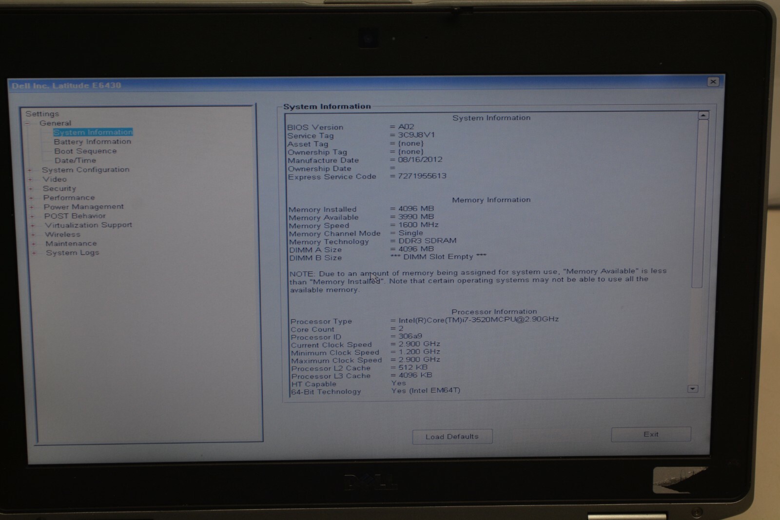 Dell Latitude E6430 i7-3520M @ 2.90GHz 4GB RAM No HD #L7