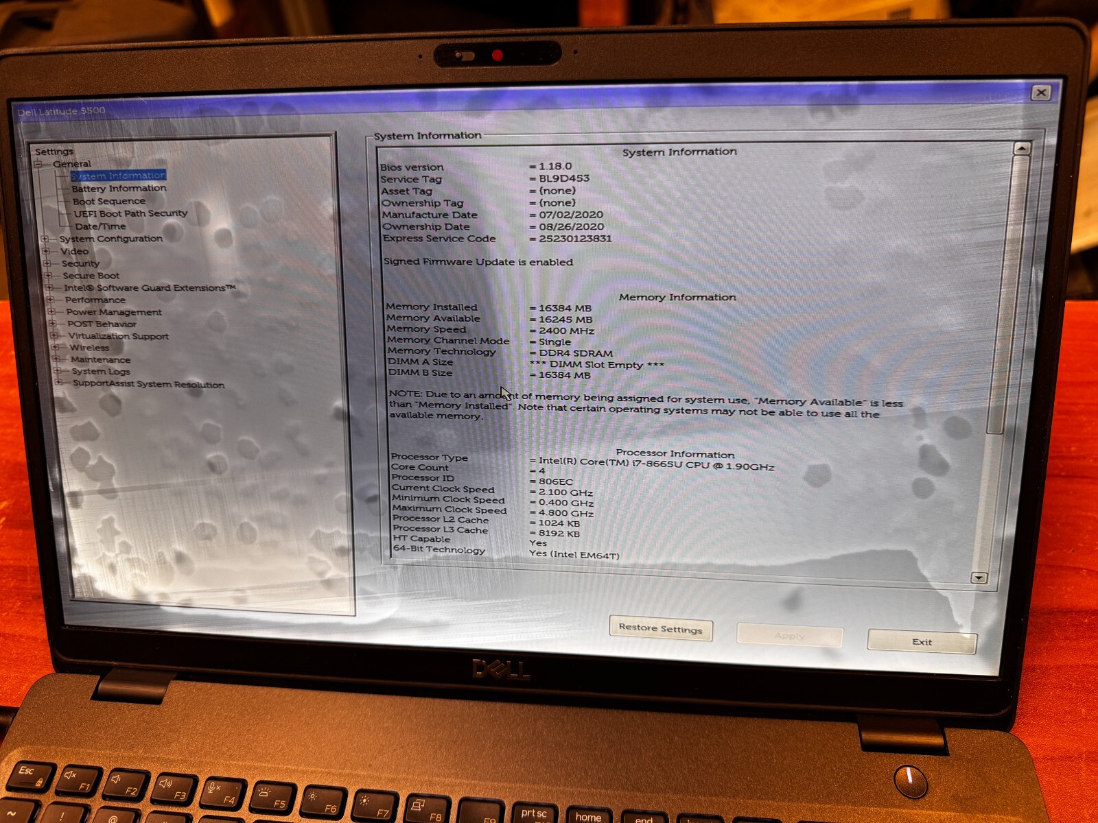 Dell Latitude 5500 15.6″ Intel i7-8665U 16GB RAM No HDD/OS **Bad Display**