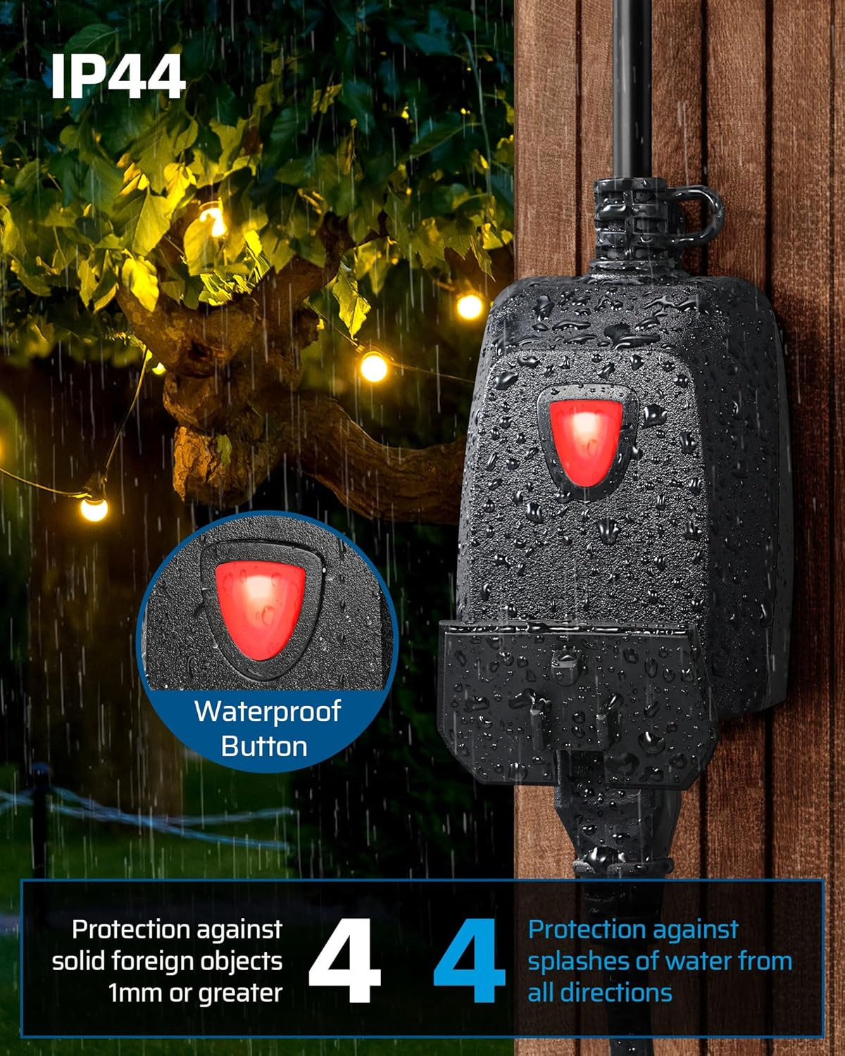Outdoor Dimmer for String Lights, 100FT Remote Range, IP44 Waterproof Plug-In Di