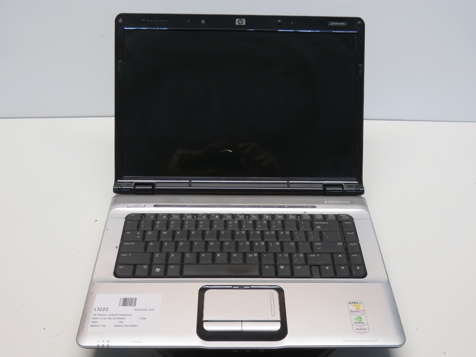 HP Pavilion dv6500 DV6629WM AMD Turion 64 X2 TL-50 1900MHz 1.5GB NO HDD No Batt