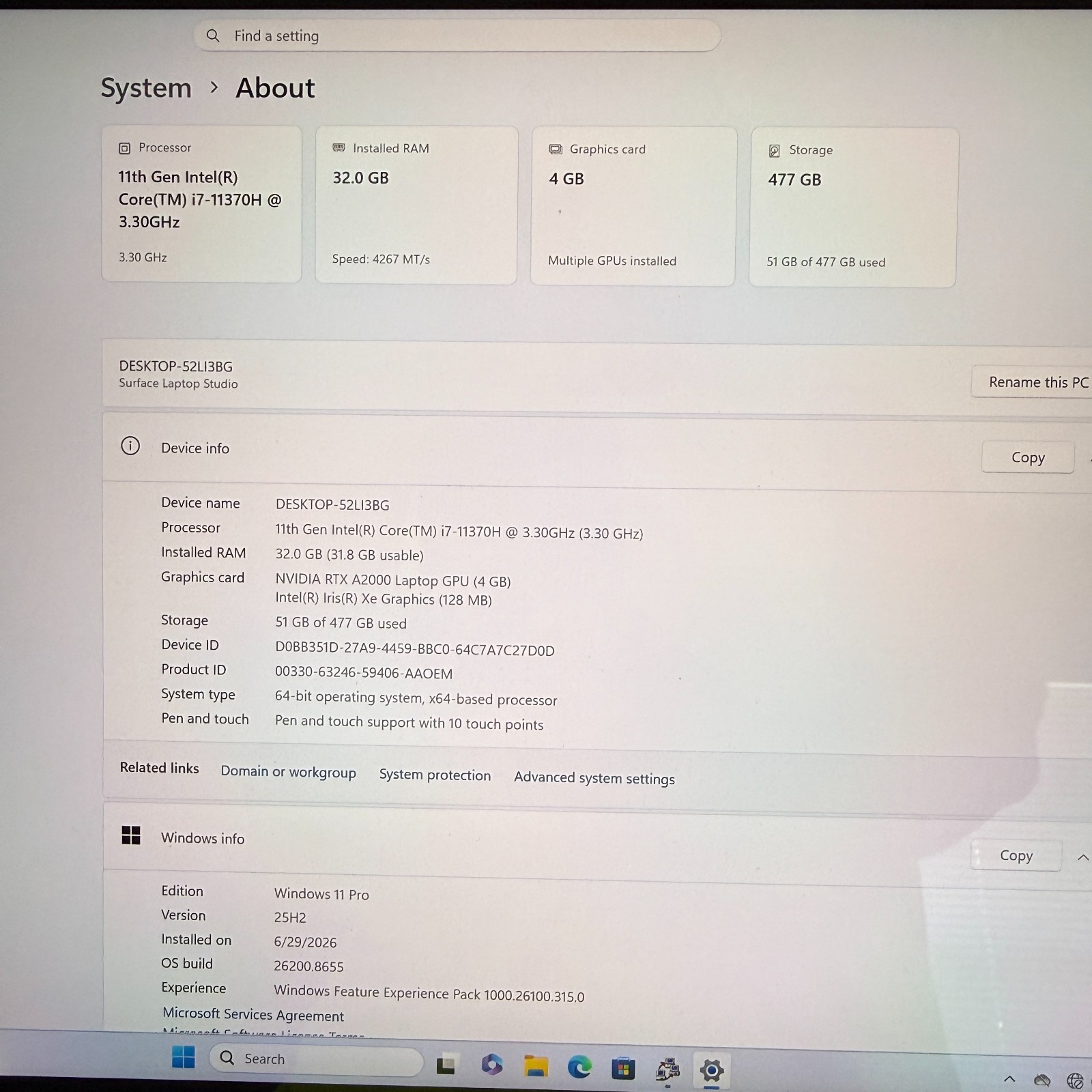 Microsoft Surface Laptop Studio 14.4″ i7-11370H 32GB RAM 512GB SSD RTX A2000