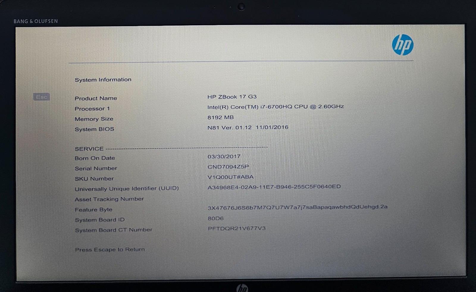 HP ZBook 17 G3 17.3″ Laptop Intel Core i7-6700HQ 8GB Ram NO HD/OS (FL)