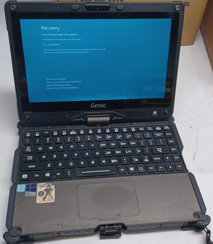 Getac V110 G3 Rugged Laptop Core i5 No RAM No Storage Turns On Needs Recovery