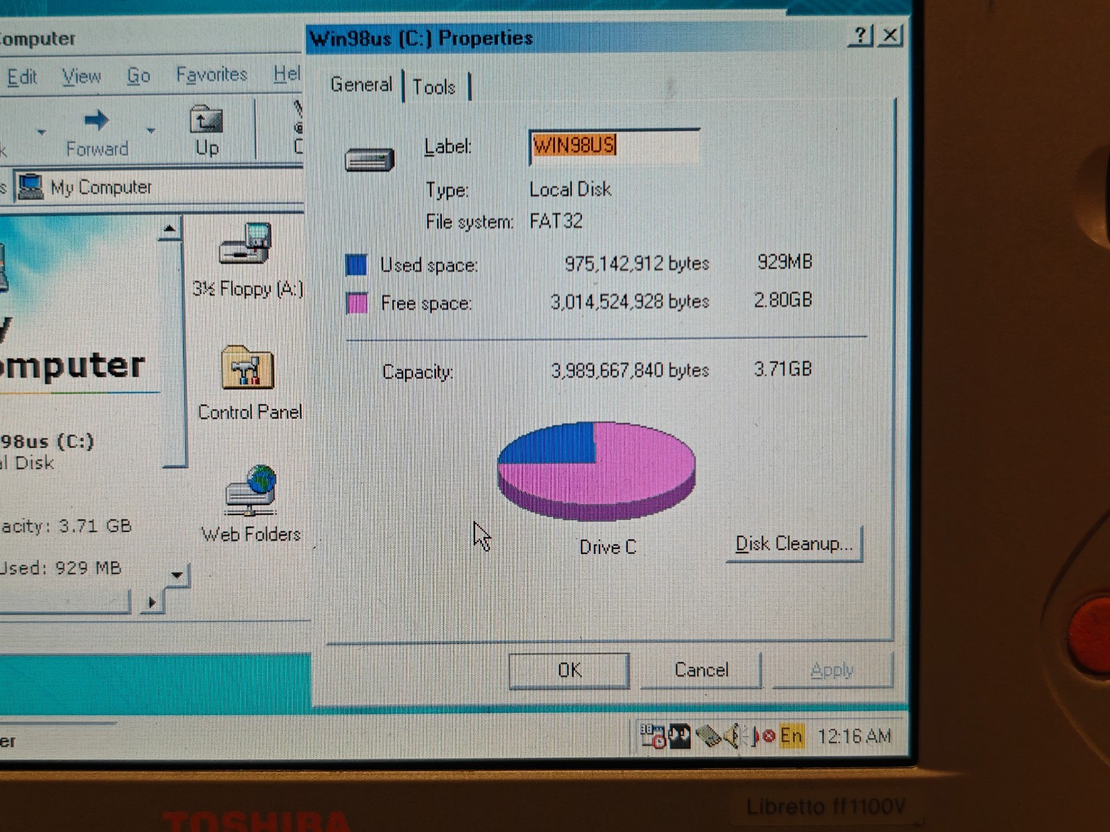 Toshiba Libretto ff1100v P266MHz 64MB, 32GB HD 2X Win98 w/CD-ROM & Lots More IOB