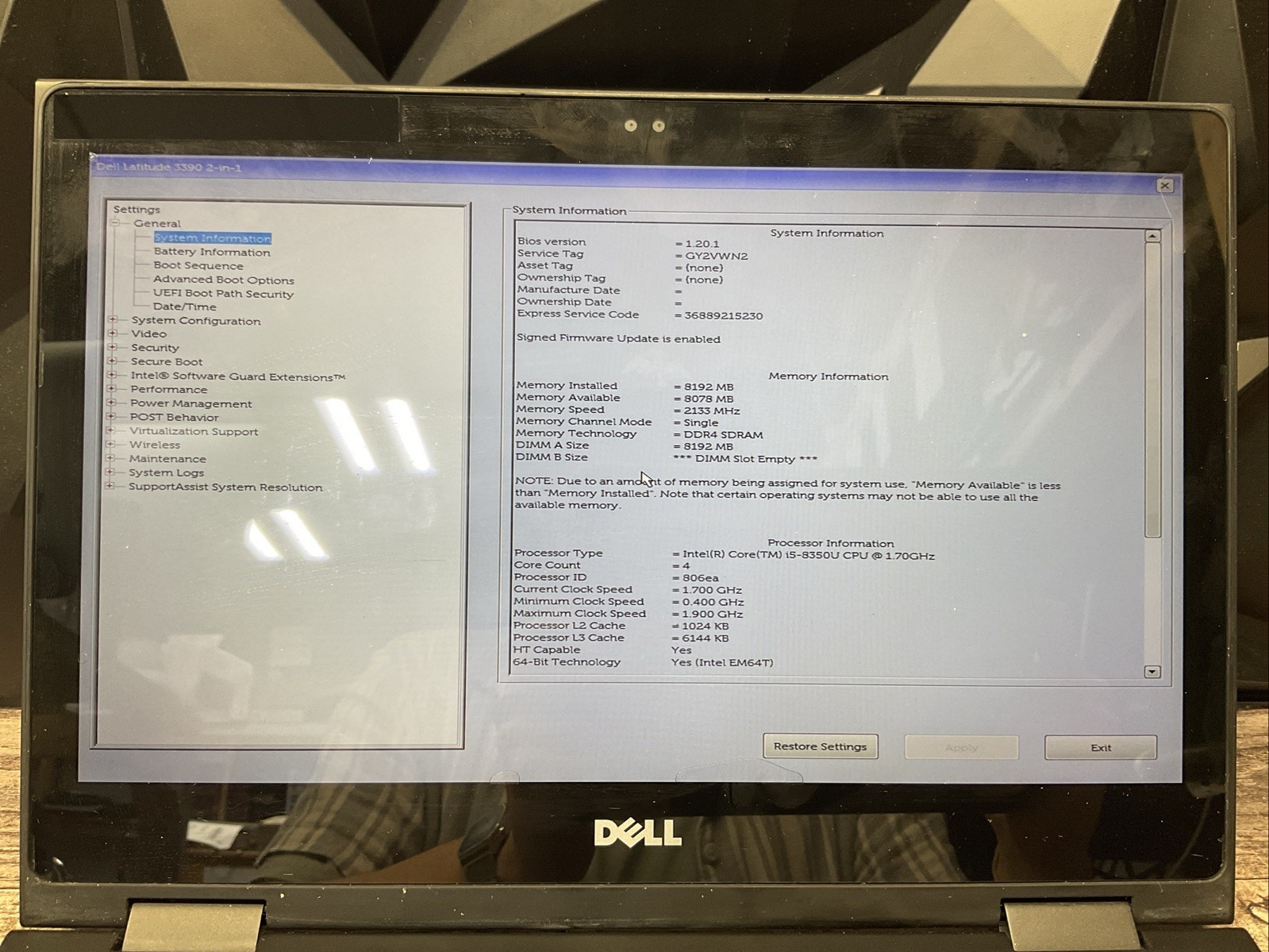 Latitude 3390 2-in-1 / i5 8th / No RAM Laptop Notebook PC / A10