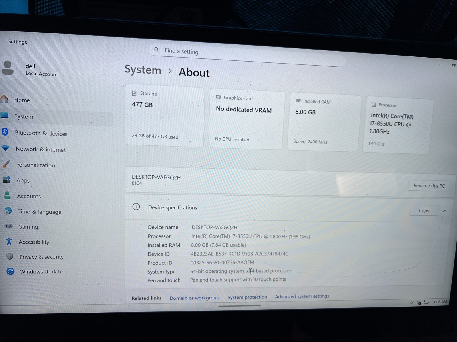 Lenovo Yoga C930-131KB 13.3 Intel Core I7 8th Gen 8GB RAM 512 SSD Windows 11