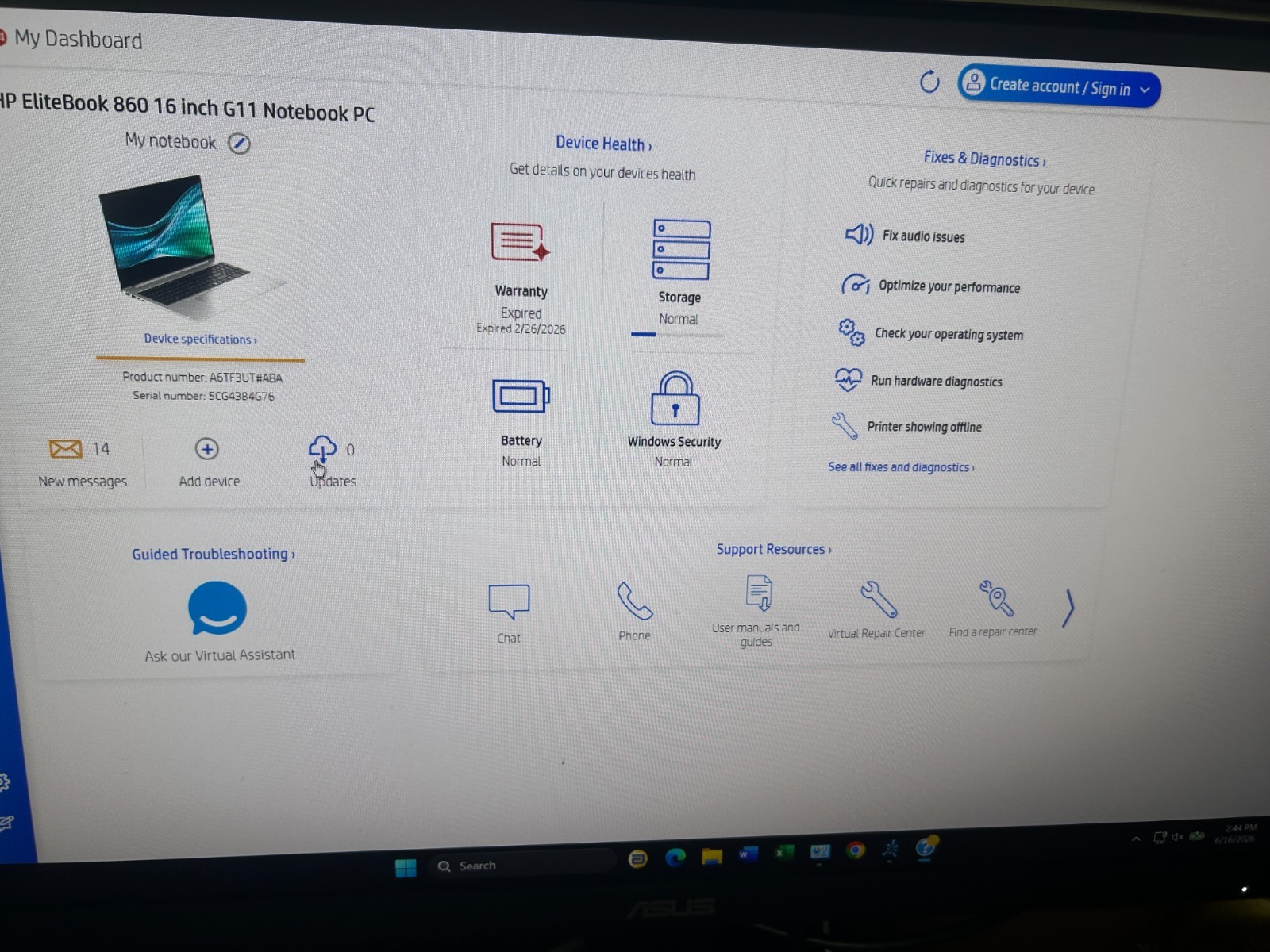 HP EliteBook 860 G11 Intel Ultra 7 165U/16GB RAM/512GB SSD