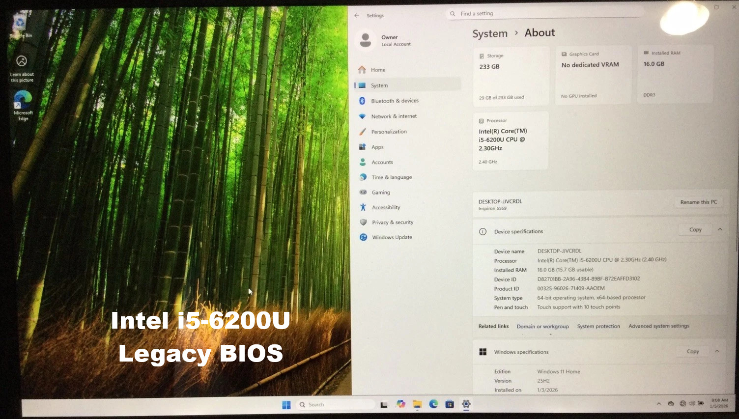 Up To 512GB SSD with Window 11 Home Pre-installed Legacy HW, CPU/TPM2 Check Off