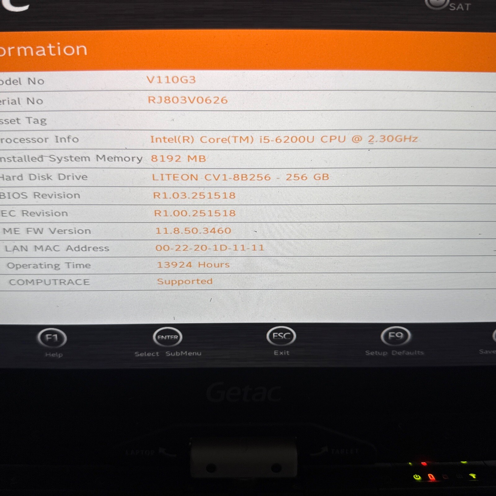 Getac V110 G3 11.6″ Touchscreen Laptop i5-6200U 2.3GHz 8GB 256 SSD Read See Pics