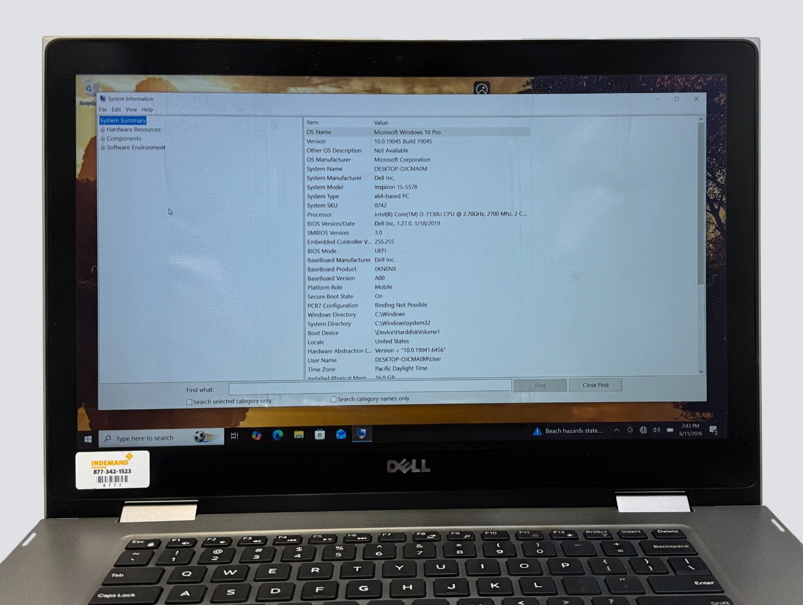 Dell Inspiron 15-5578 i3-7130u 2.73GHz 16GB RAM 256GB SSD