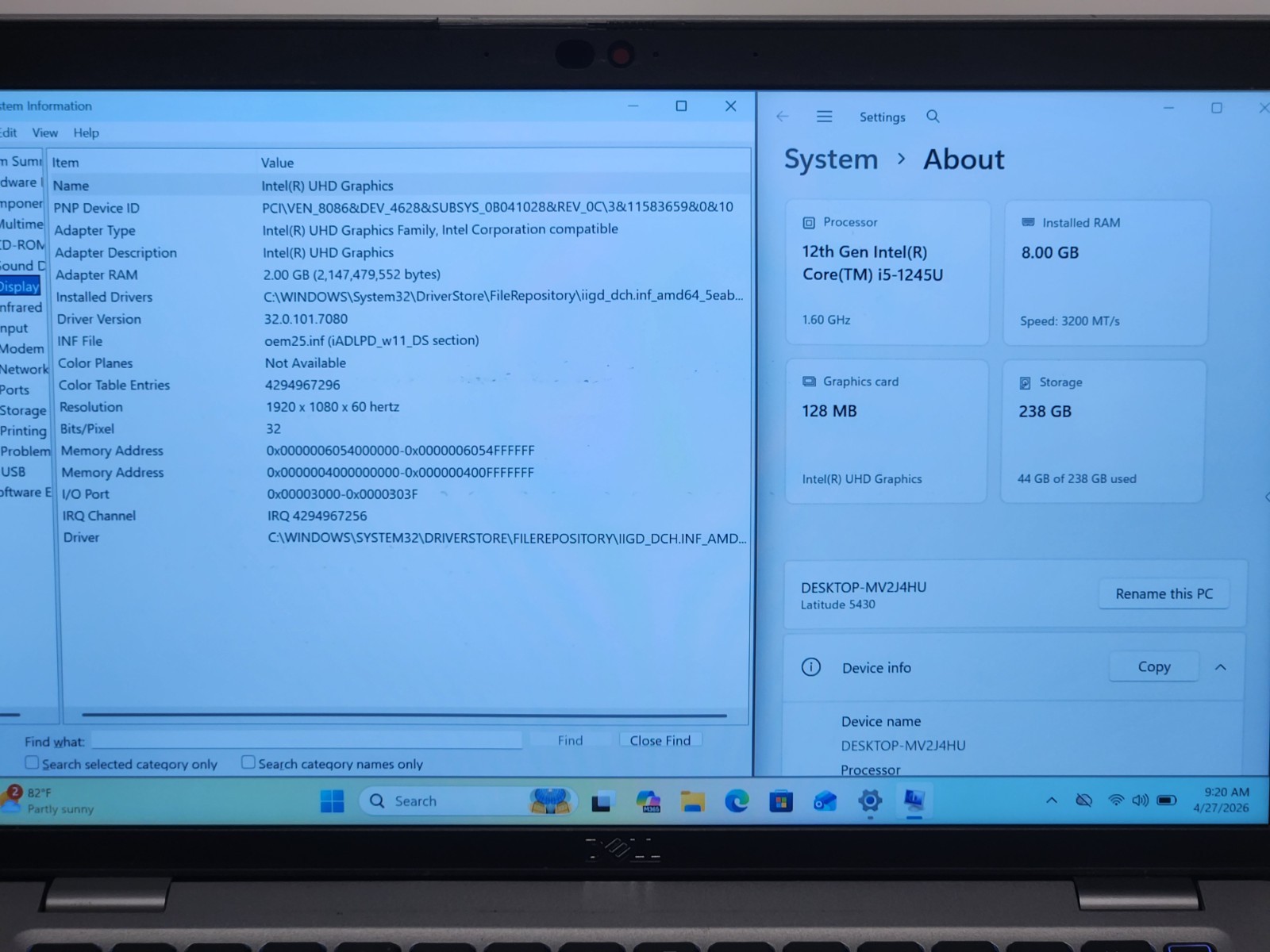 Dell Latitude 5430 14″ Laptop Core i5-1245U 1.60Ghz 8GB 256GB SSD W11P