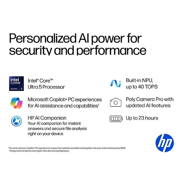 HP Flip 16″ 2K 2-in-1 laptop, Intel Core Ultra 5, 16GB/512GB, Backlit, 23h