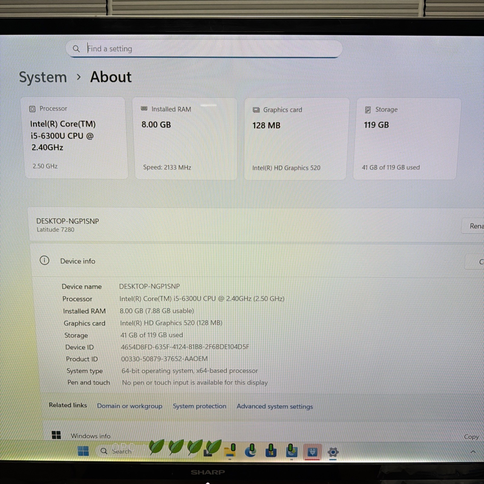 Dell Latitude 7280 Intel i5-6300U @ 2.40GHz 128GB SSD 8GB Laptop -Cracked Screen