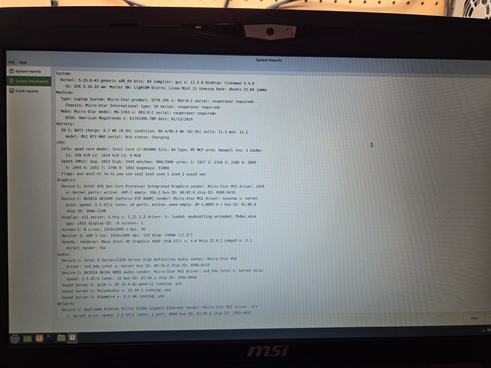 MSI GT70-2PE | i7-4930MX | 32GB RAM | 1TB HDD + 2 × 128GB mSATA | GTX 880M