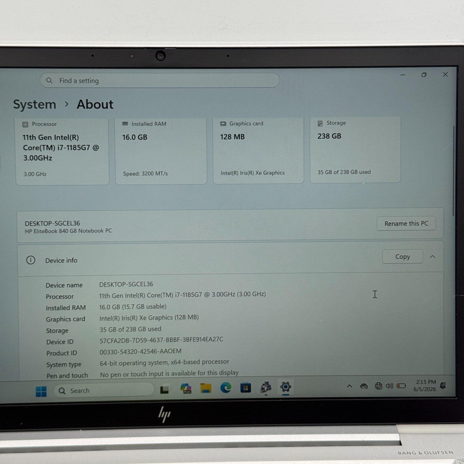 HP EliteBook 840 G8 14″ 3.0 GHz i7-1185G7 16GB RAM 256GB SSD Win 11 Pro Good