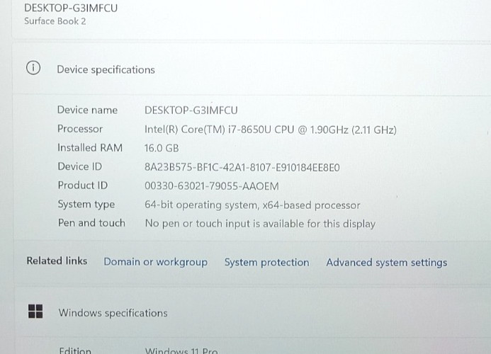 Microsoft Surface Book 2 1703 15″ (256GB SSD, i7 8th Gen, 16GB) -FOR PARTS, READ