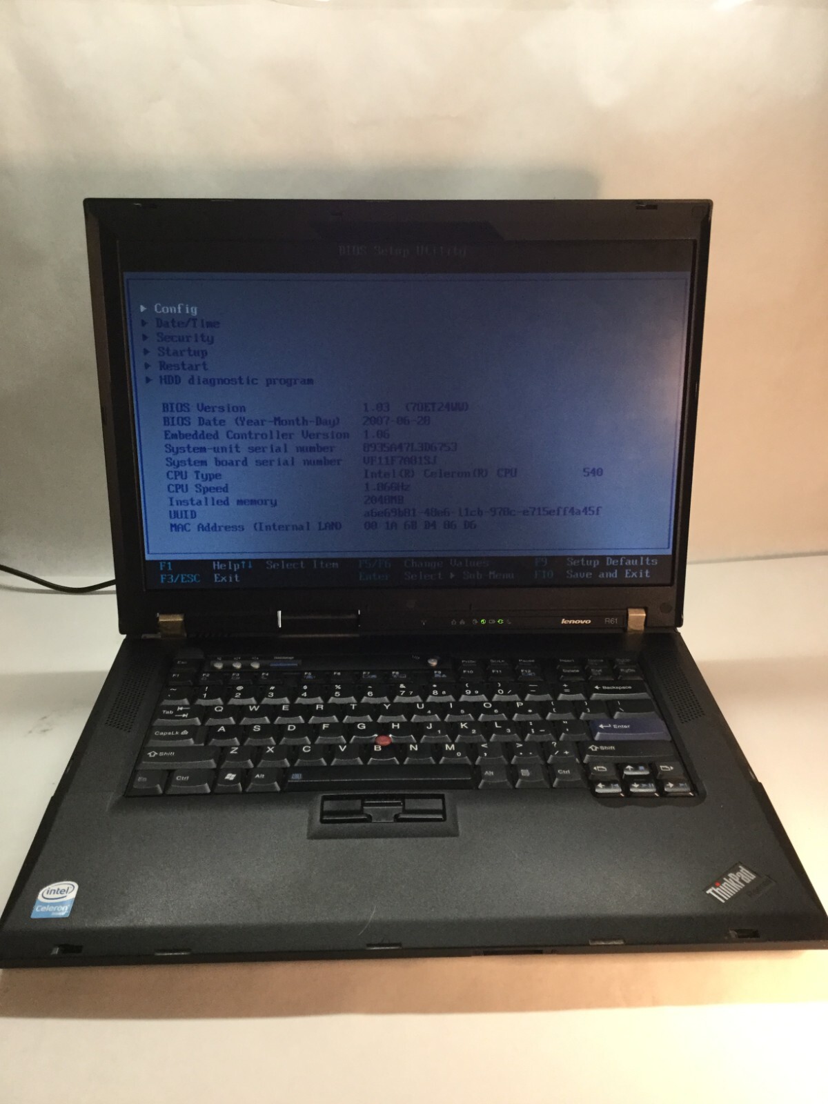 Lenovo ThinkPad R61 15″ Laptop Intel Celeron – BOOTS TO BIOS/ DIM BACKLIGHT -MZ