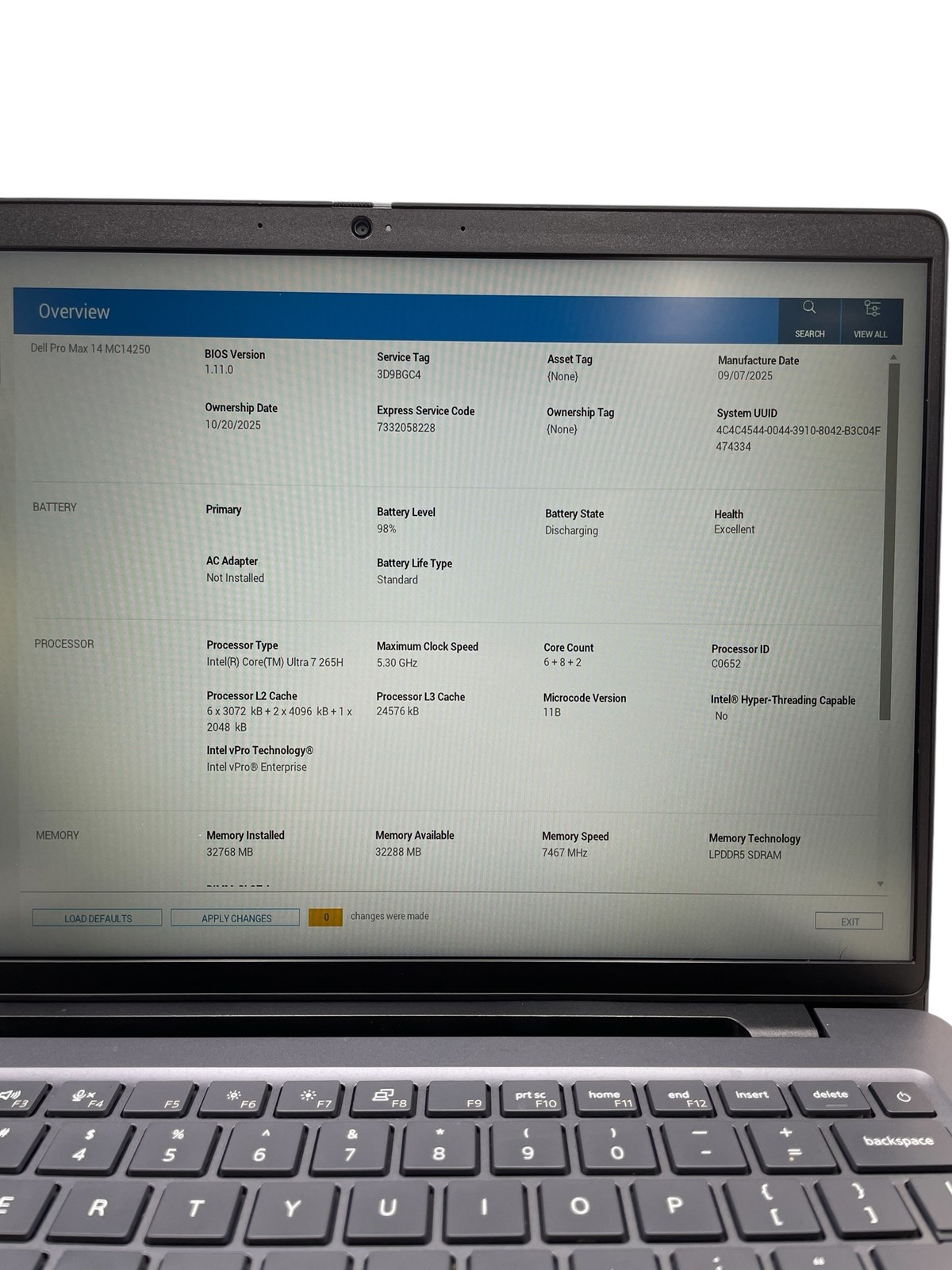 Dell Pro Max 14 – Ultra 7 265H – 32GB – 256GB – Grade C Low Battery Health