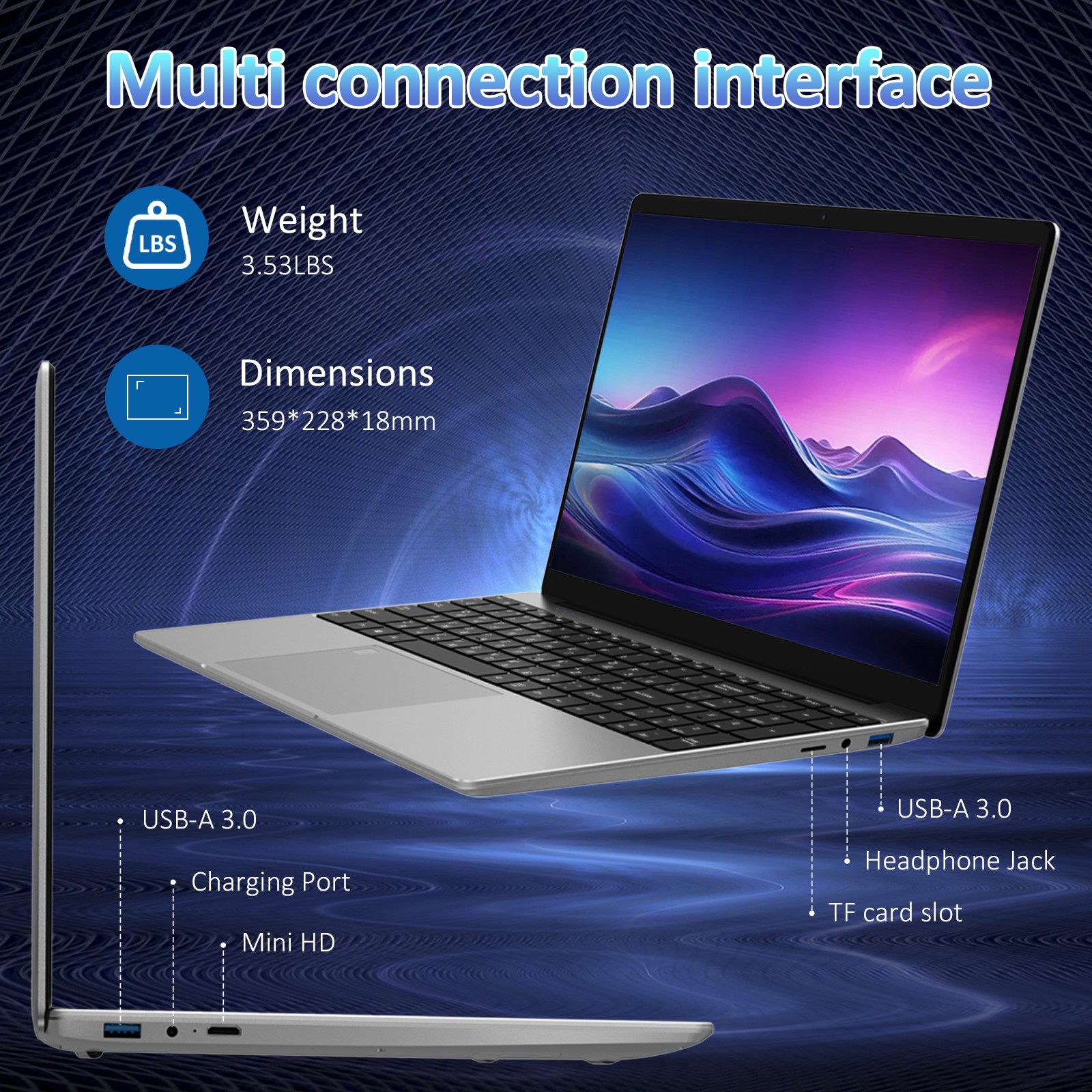 15.6″ Lightweight Laptop CPU N150 16GB + 512GB SSD 8000mAh Big Battery Capacity