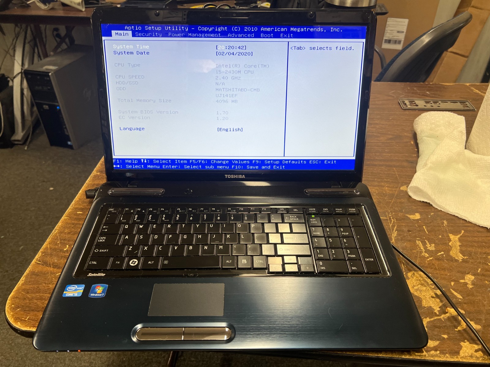 Toshiba Satellite L770 I5-2430m 2.40GHz 4 GB Ram No OS No HDD