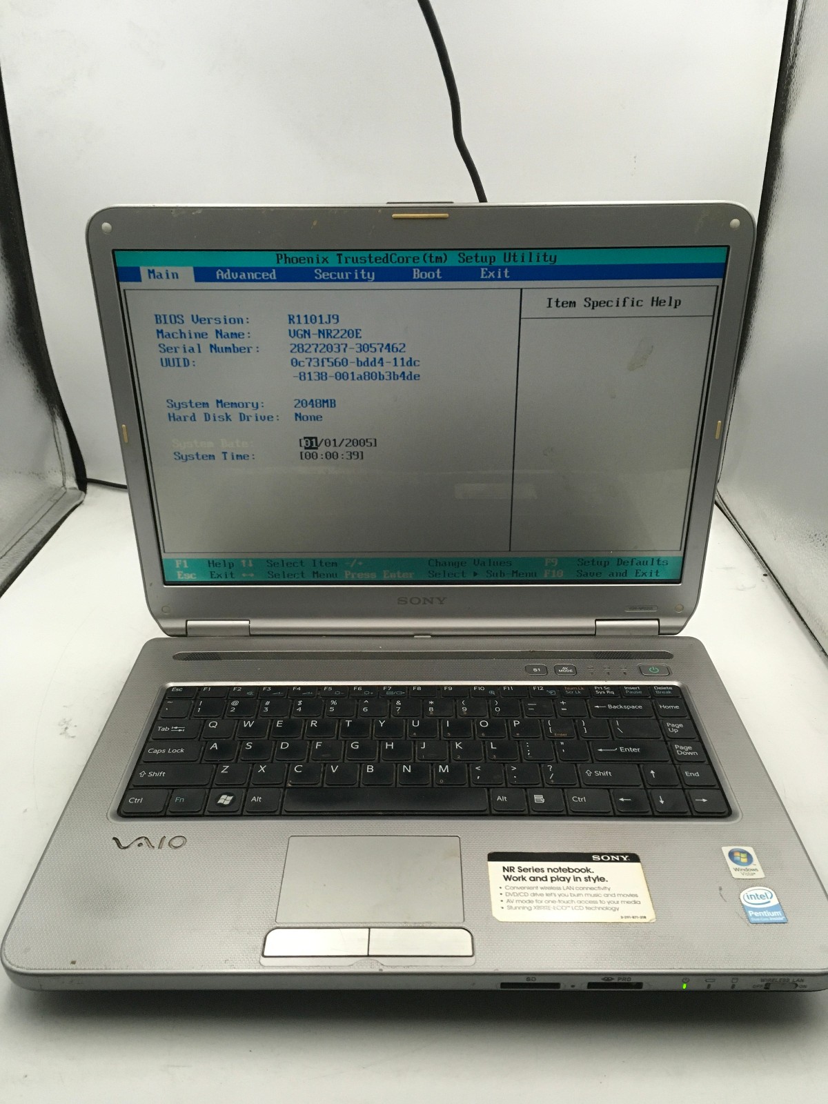 SONY VAIO PCG 7113L – BOOTS TO BIOS – INTEL CORE 2 DUO – 2GB RAM – 15″ -READ- BB