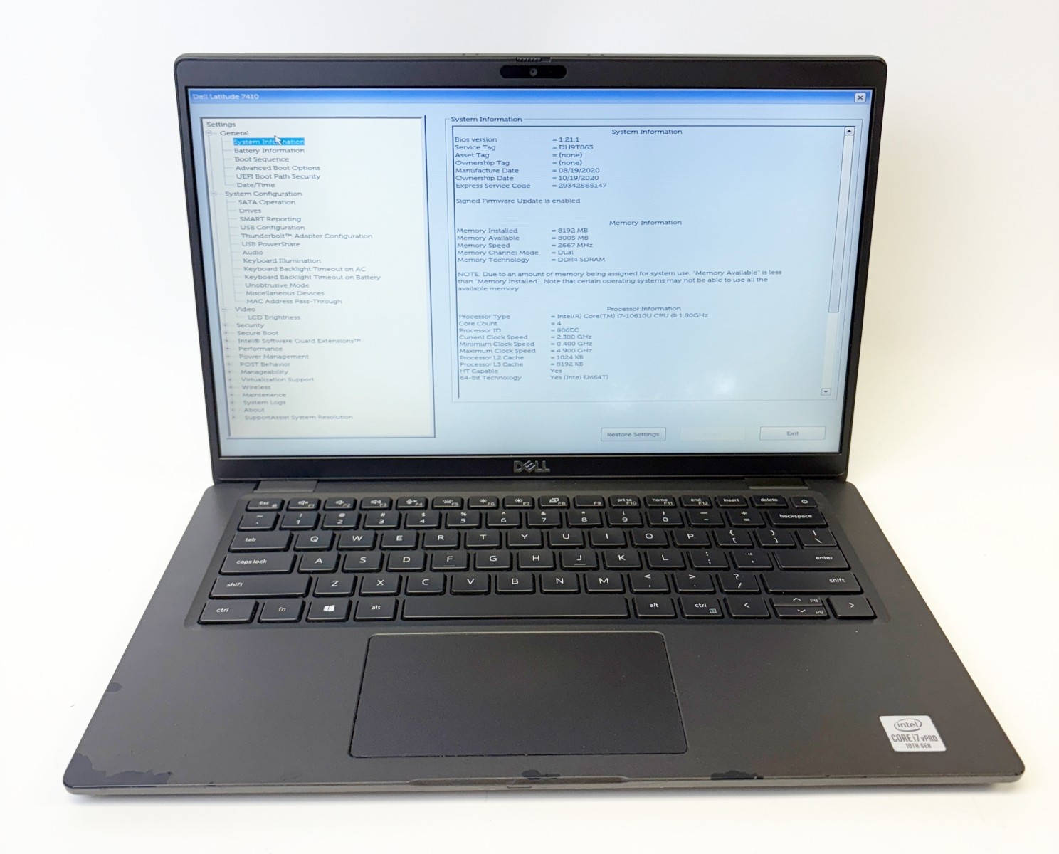 Dell Latitude 7410 Laptop 14″ i7-10610U 1.80GHz 8GB RAM 512GB NVMe SSD