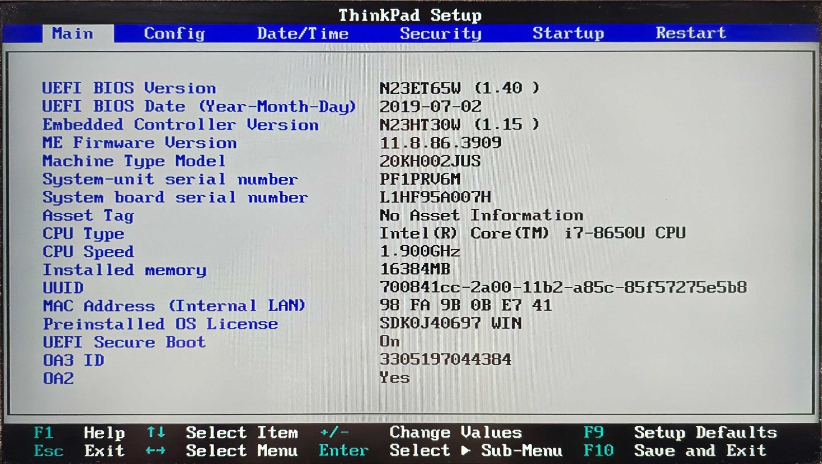 Lenovo ThinkPad X1 Carbon Gen 6 i7-8650U 16GB RAM 256GB SSD Win11P w/AC Adapter