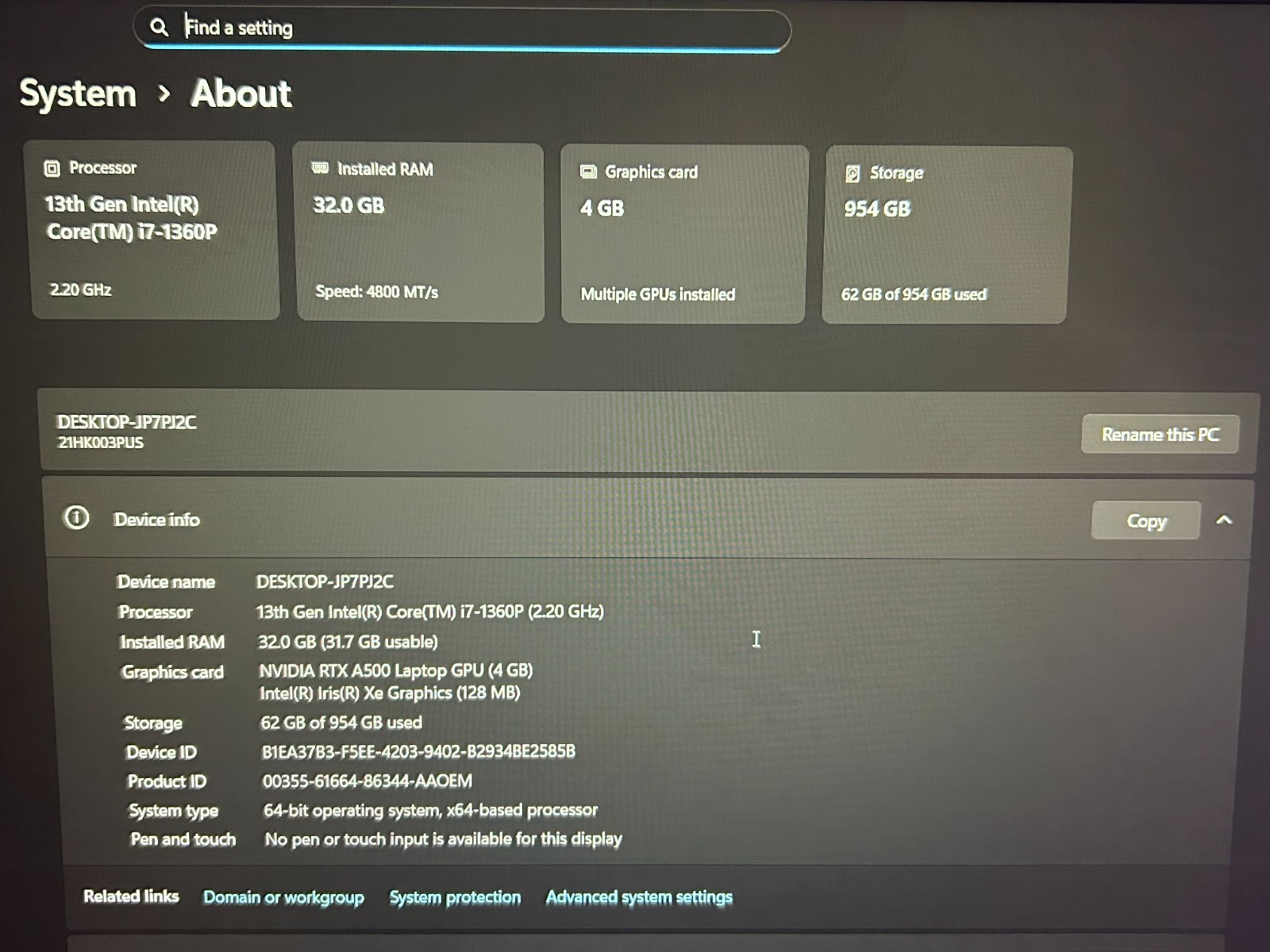 Lenovo ThinkPad P16s G2 i7-1360P 32GB 7500MHz 1TB RTX A500 2 CYC WARRANTY 2027