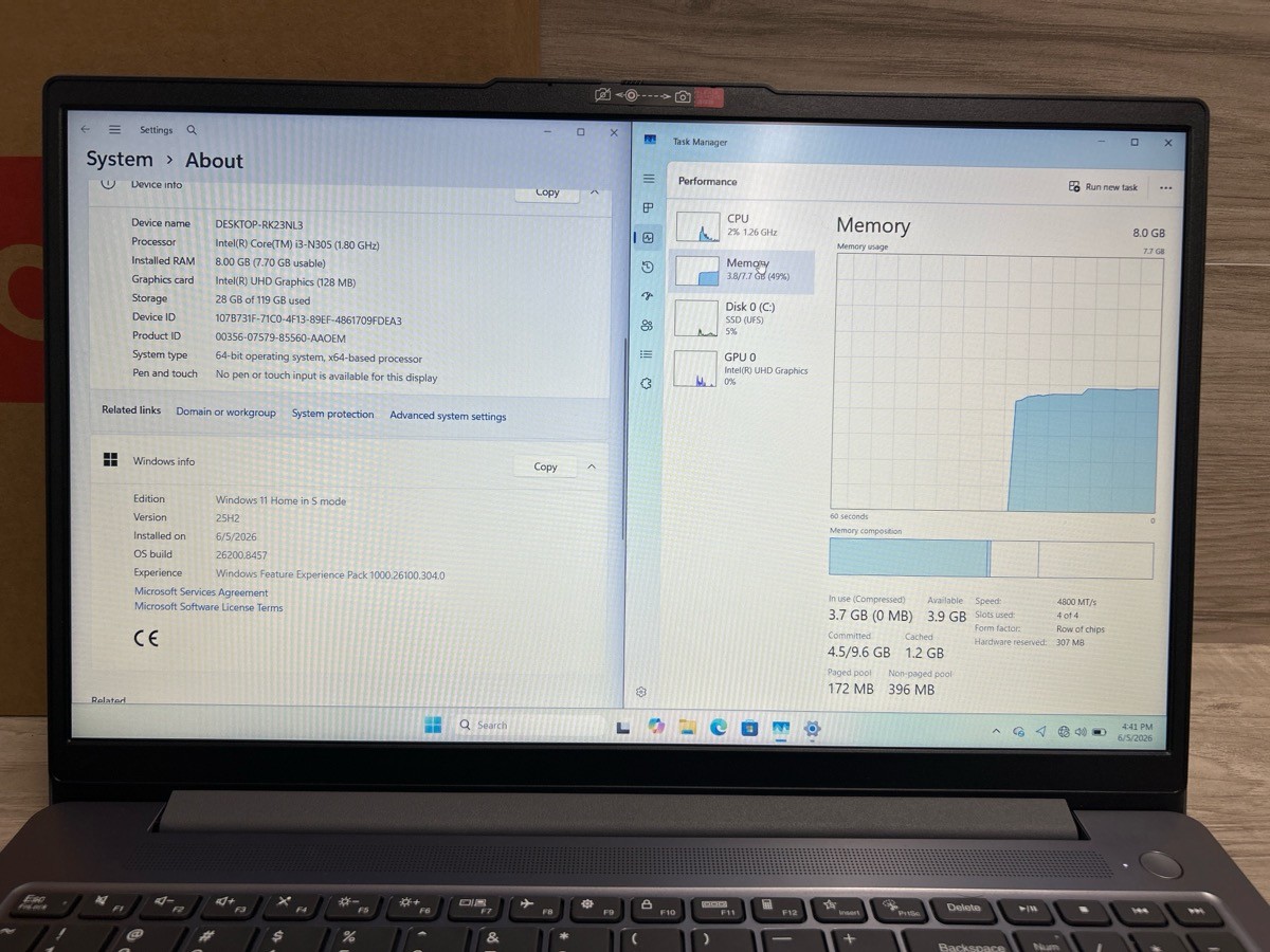 Lenovo 15.6″ Laptop i3-N305 8GB Ram – 128GB UFS Windows 11 Home (PO1024858)