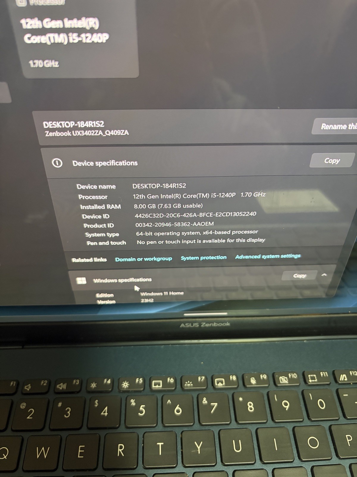 ASUS ZENBOOK UX3402ZA_Q409ZA | CORE I5-1240P 1.70 ghz| OLED