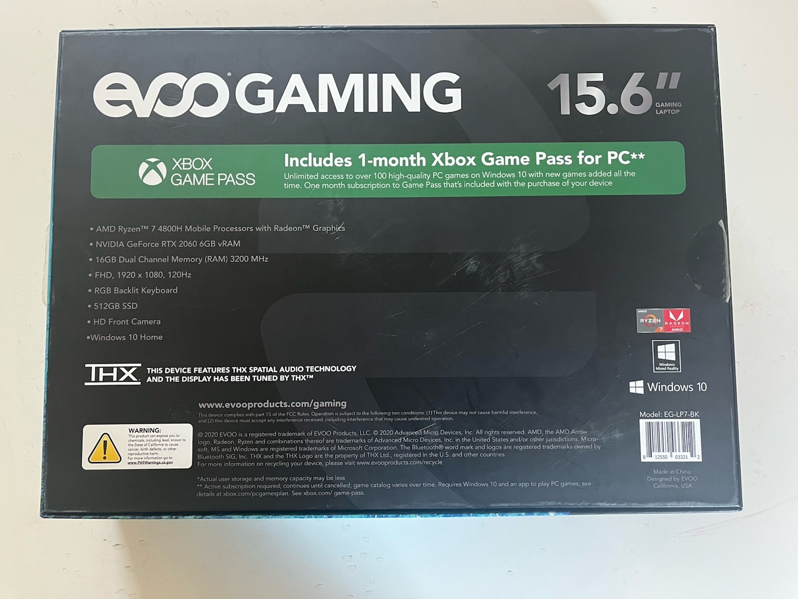 EVOO EG-LP7-BK Gaming Laptop, 15.6″ FHD, R7 4800H, RTX2060, 16GB RAM, 512GB SSD