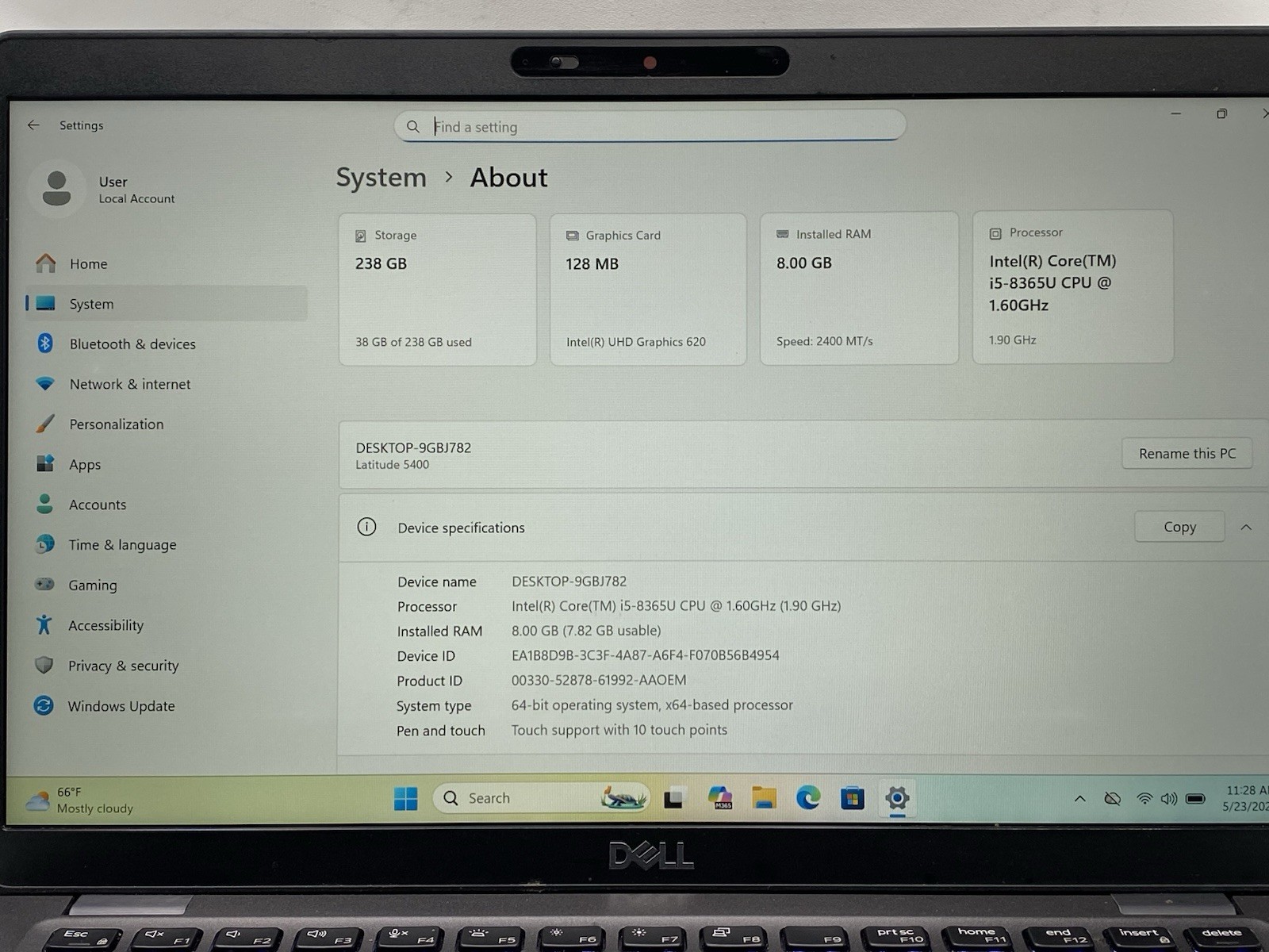 Dell Latitude 5400 Core i5-8365U @ 1.60GHz 256GB SSD 8GB RAM Windows 11 Pro