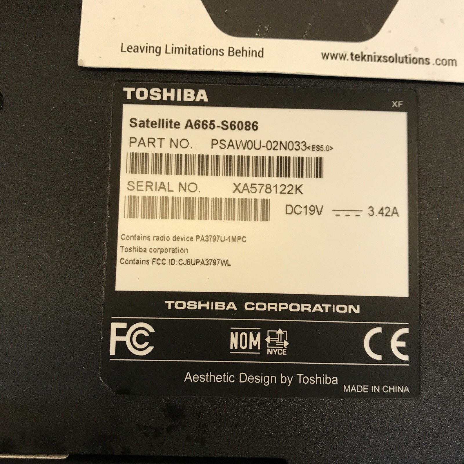 Toshiba Satellite A665-S6086 i3 CPU M370 2.40GHz 2GB RAM, NO HDD Boot to BIOS