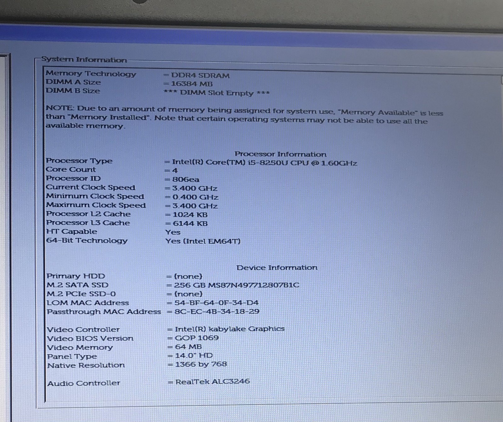 DELL LATITUDE 3490 INTEL CORE i5-8250U @ 1.60GHz 16GB RAM 256GB SSD W11P *READ