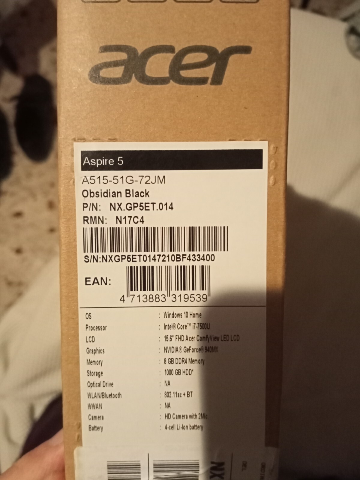 PC ACER ASPIRE 5 A515-51G-72JM € 650
