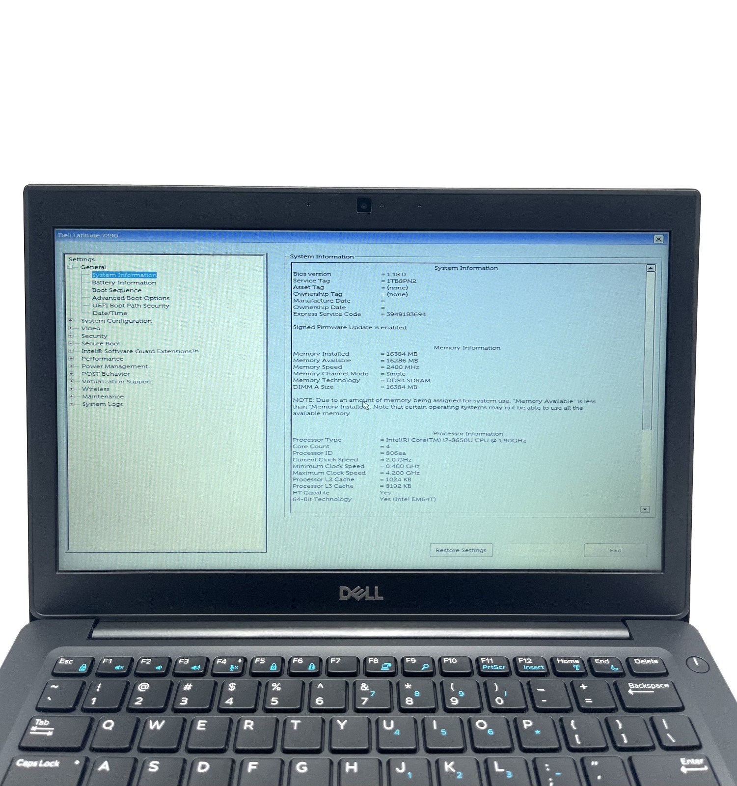 Dell Latitude 7290 12.5″ i7-8650U 16GB RAM 256GB SSD Business Laptop