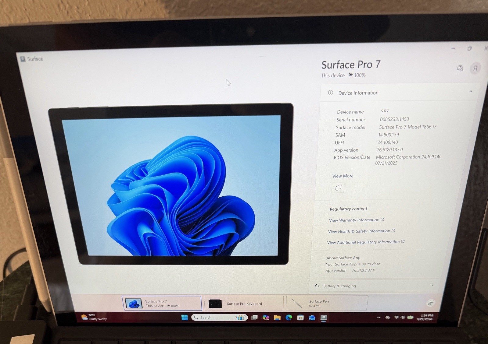 MICROSOFT SURFACE PRO 7 Tablet w/ Intel Core i7-1065G7 1.30 GHZ + 16 GB + 256 GB