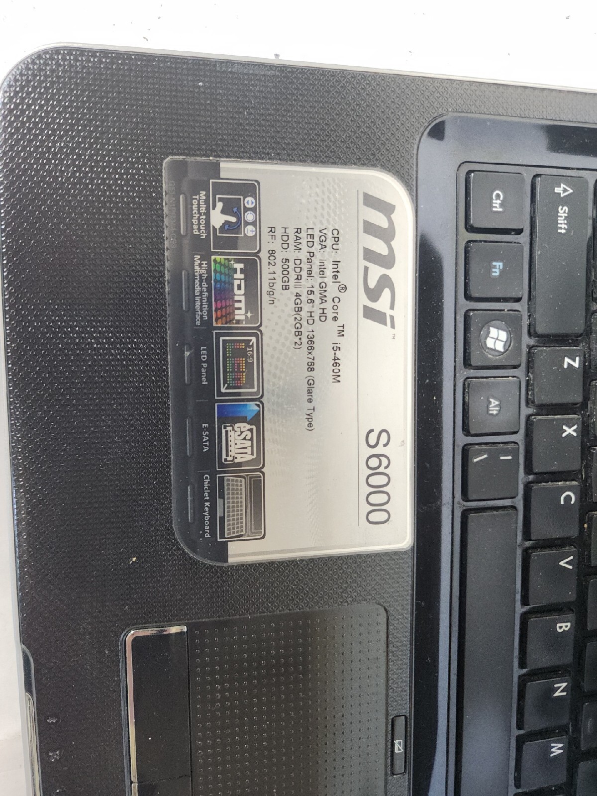 MSI MS-16D3 Laptop 15.6″ Intel Core i5 M460@2.53ghz 4gb No Hdd/caddy READ
