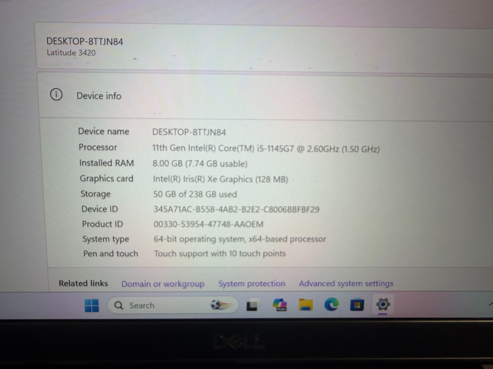 Dell Latitude 3420 Laptop Core i5-1135G7 8GB RAM 256GB SSD Touch FHD Win11 Pro