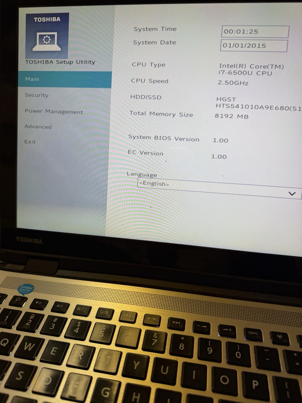 Toshiba Laptop Intel i7-6500U 2.50GHz 8GB RAM 1TB HDD Powers On No Charger AS-IS