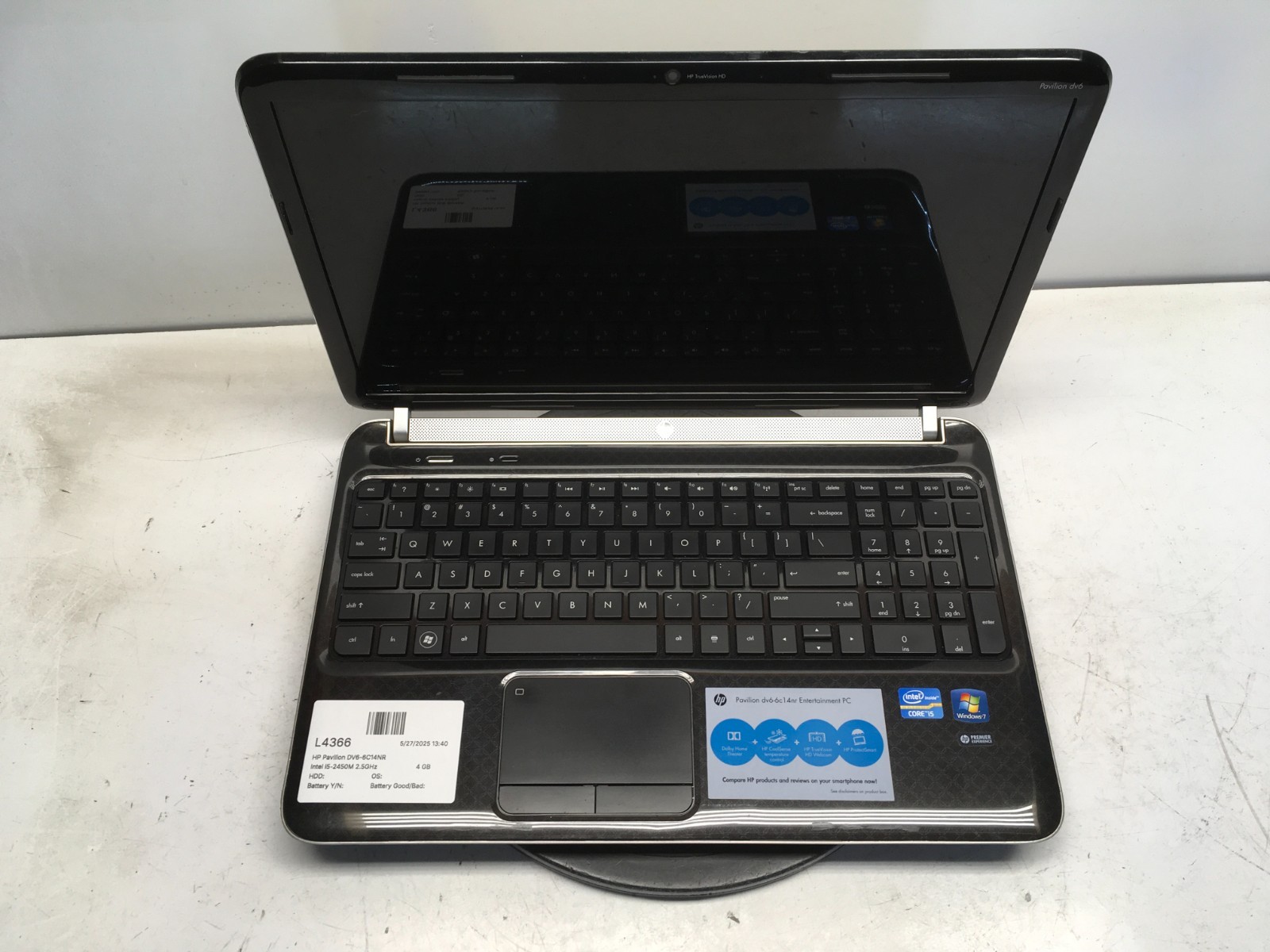 HP Pavilion DV6-6C14NR Intel i5-2450M 2.5GHz 4 GB NO HDD
