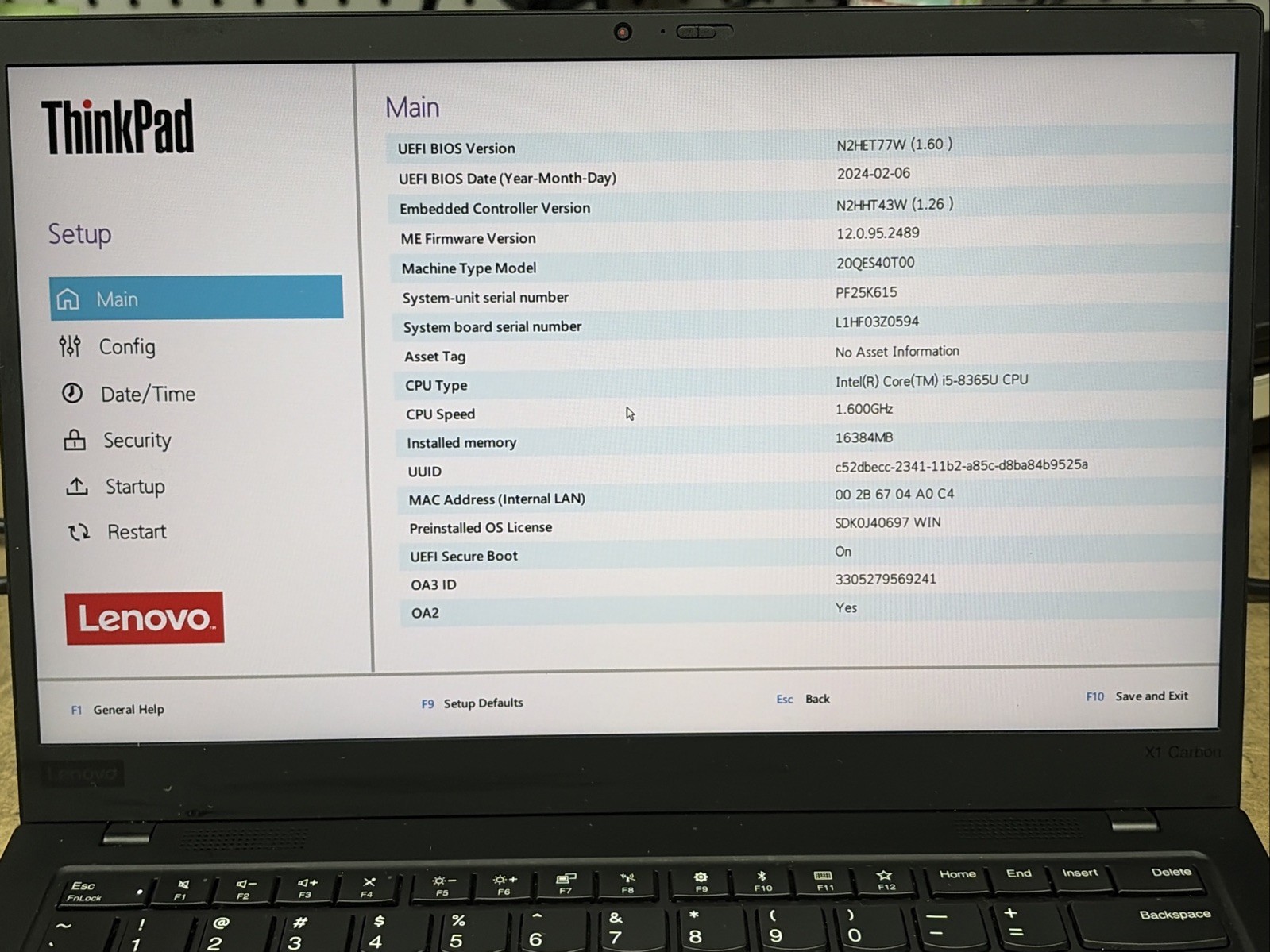 Lenovo Thinkpad X1 Carbon G7 14″ i5-8365u 16GB RAM 256GB SSD