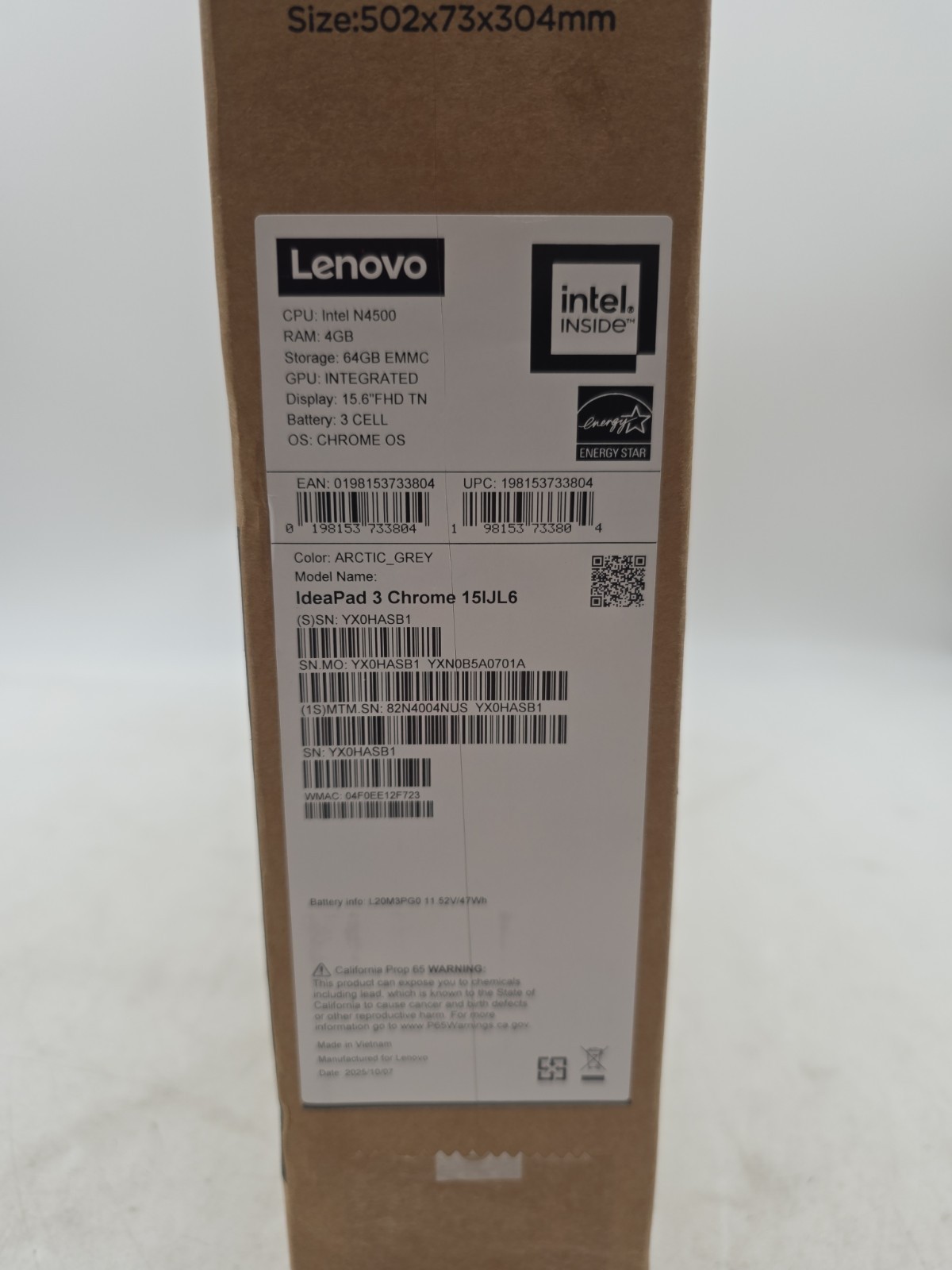 Lenovo Laptop IdeaPad 3 Chrome 15IJL6 15.6″ Intel Celeron N4500 64GB- Silver