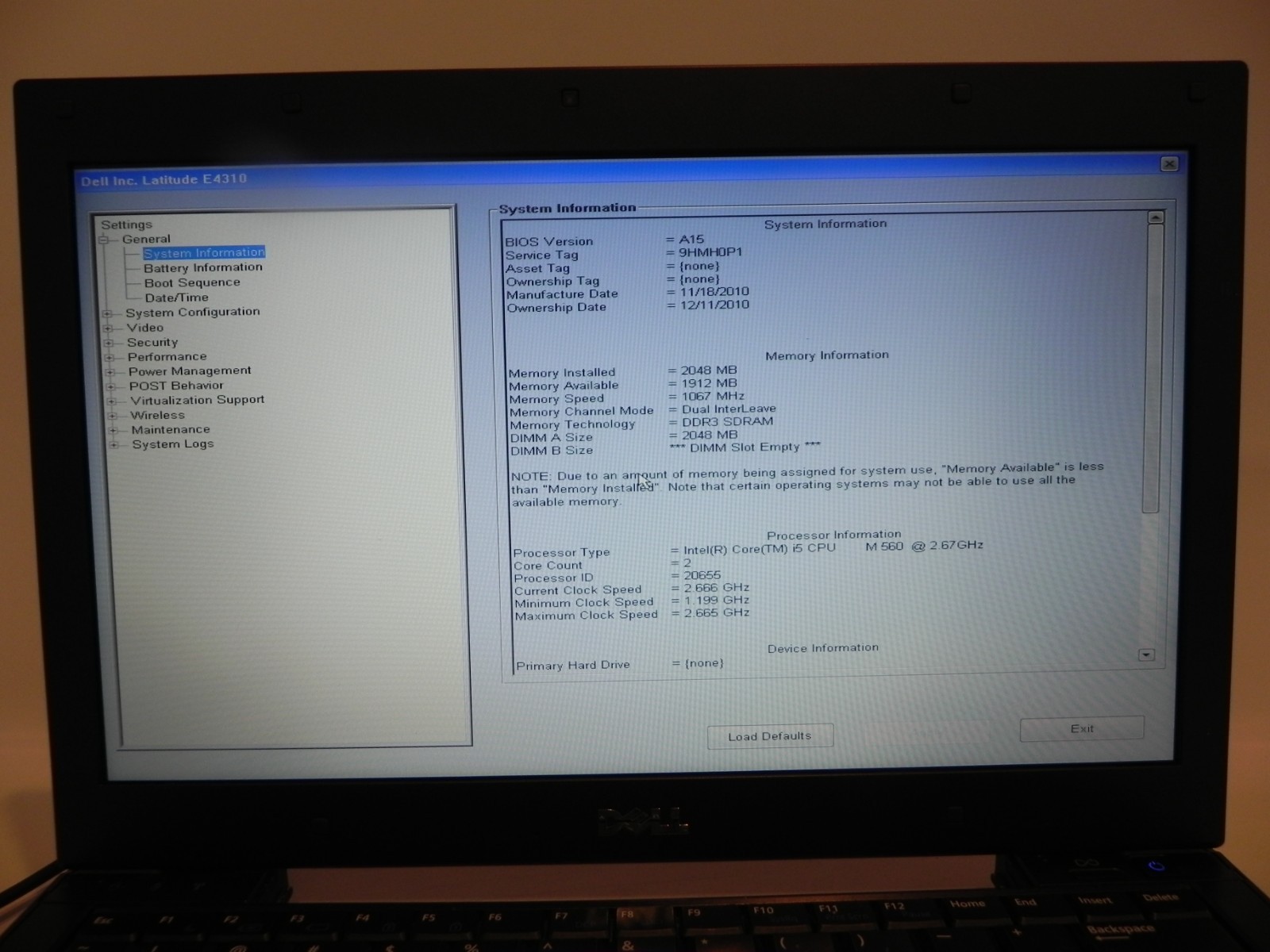 Dell Latitude E4310 Intel i5-M560 2.67GHz 2GB RAM – FOR PARTS OR REPAIR –