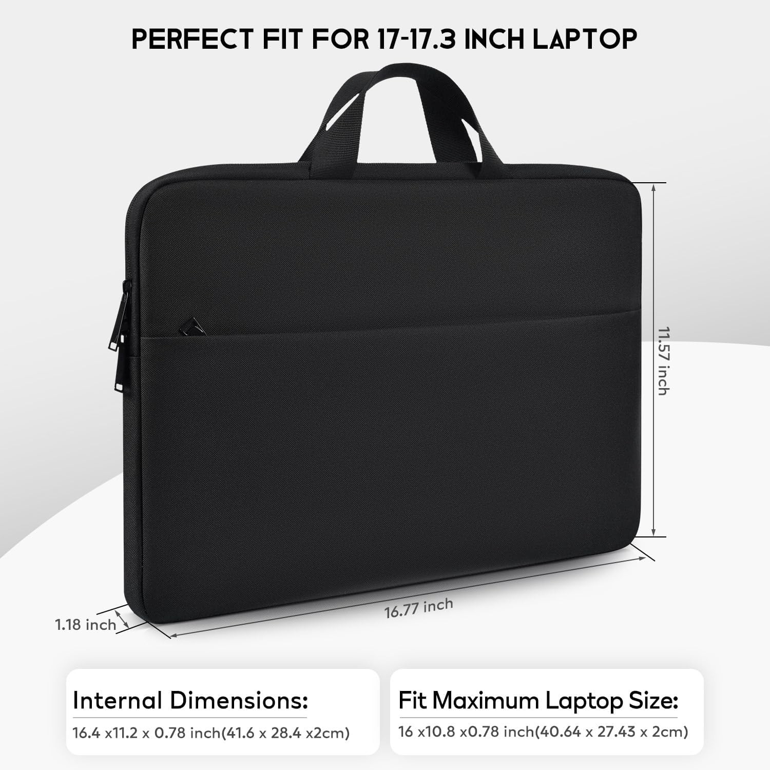 Sleeve for 17 17.3 inch Laptop – Shockproof-Padded Travel Carrying Bag, Black