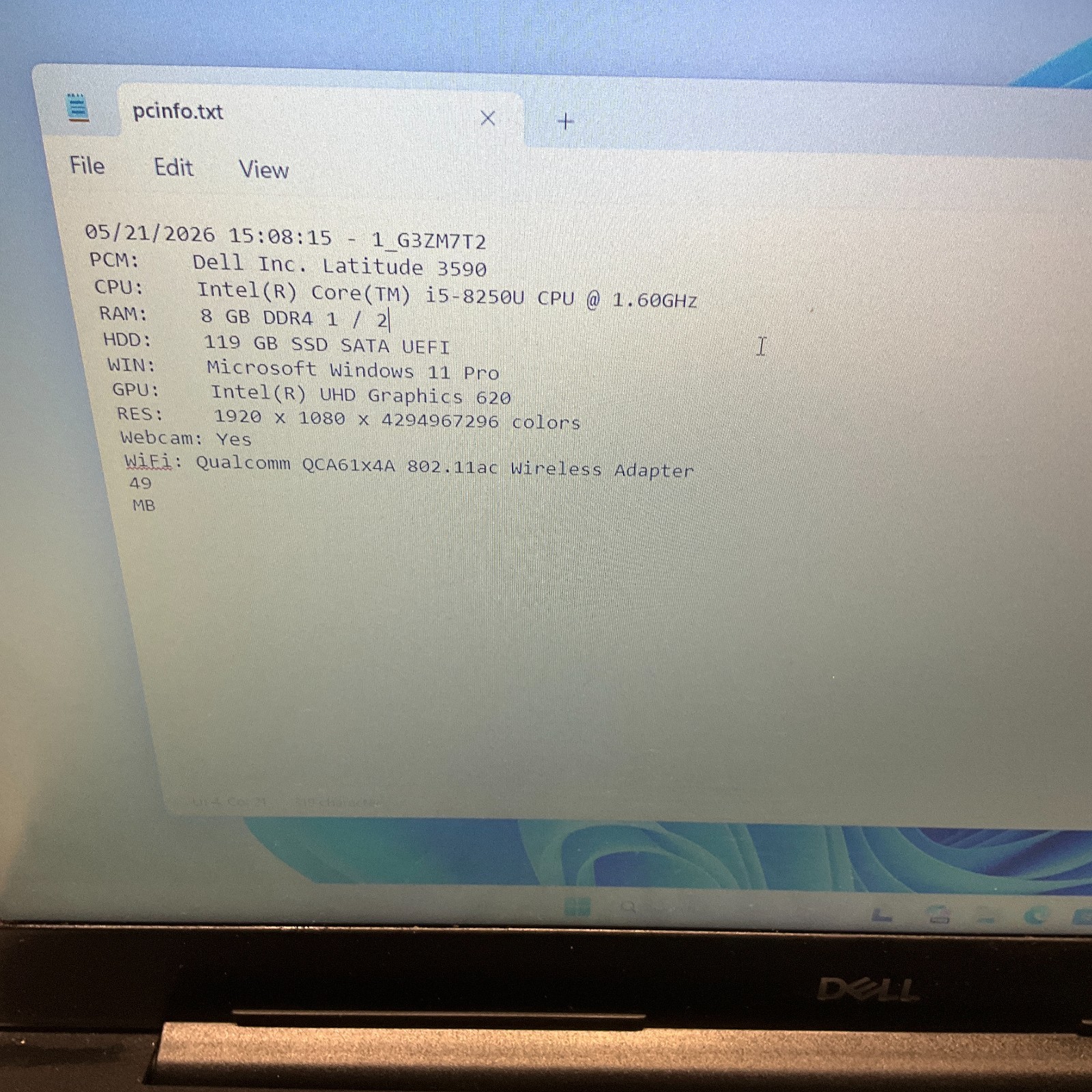 Dell Latitude 3590 Laptop i5-8250U 1.60GHz 8GB RAM 128GB SSD 15.6″ NO AC WIN 11